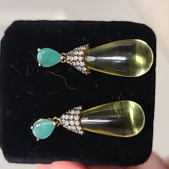 Hirajule Jewelry New Emerald Lemon Quartz And Diamond Earrings